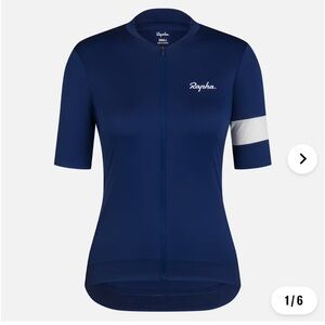 Rapha Women’s Core Jersey Navy Blue White Stripe Cycling Biking Athletic